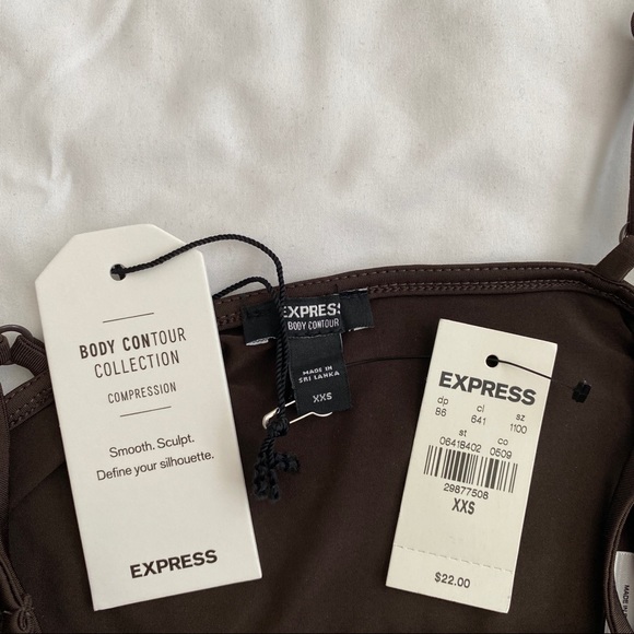 NWT express body contour straight neck tank top cami -dark brown - size XXS - Picture 2 of 3